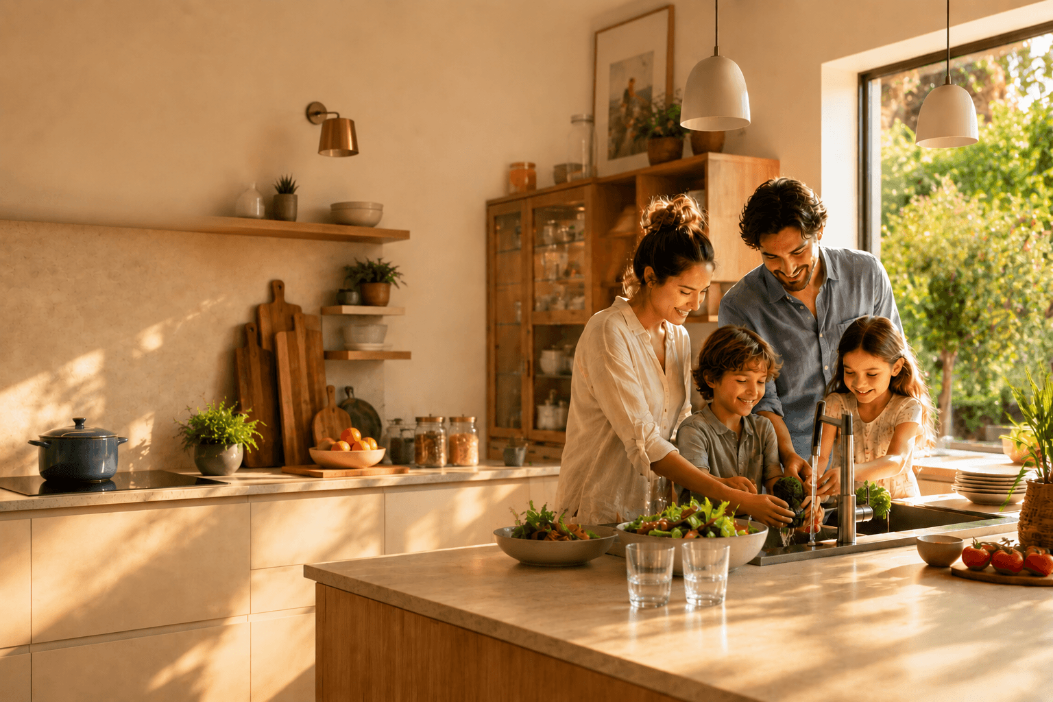 Cuisine chaleureuse en famille — shooting Filtrabio