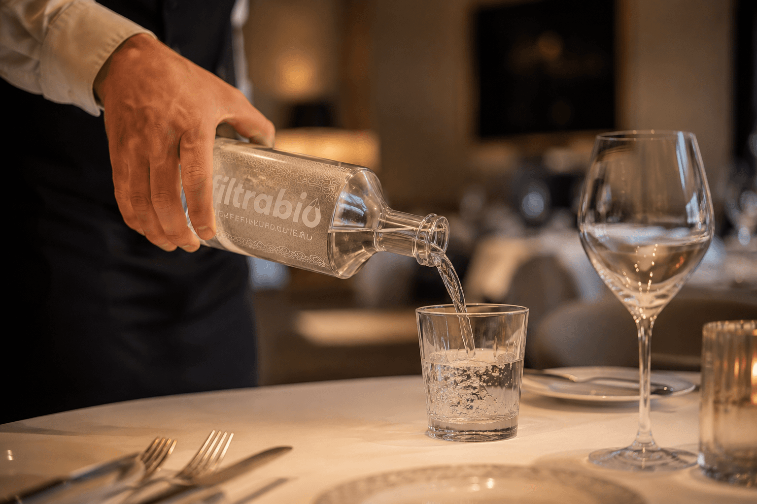 Service de l'eau Filtrabio en salle de restaurant