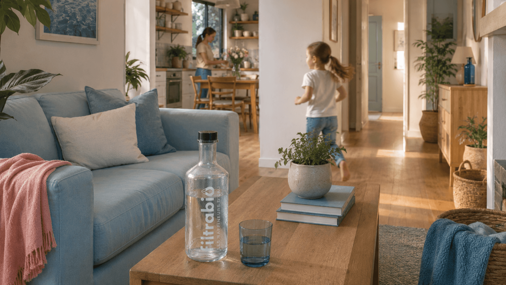 Maison familiale, lumière douce, vie en arrière-plan